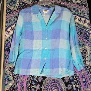 Talbots Blue Plaid Button-Up Shirt Size 14
